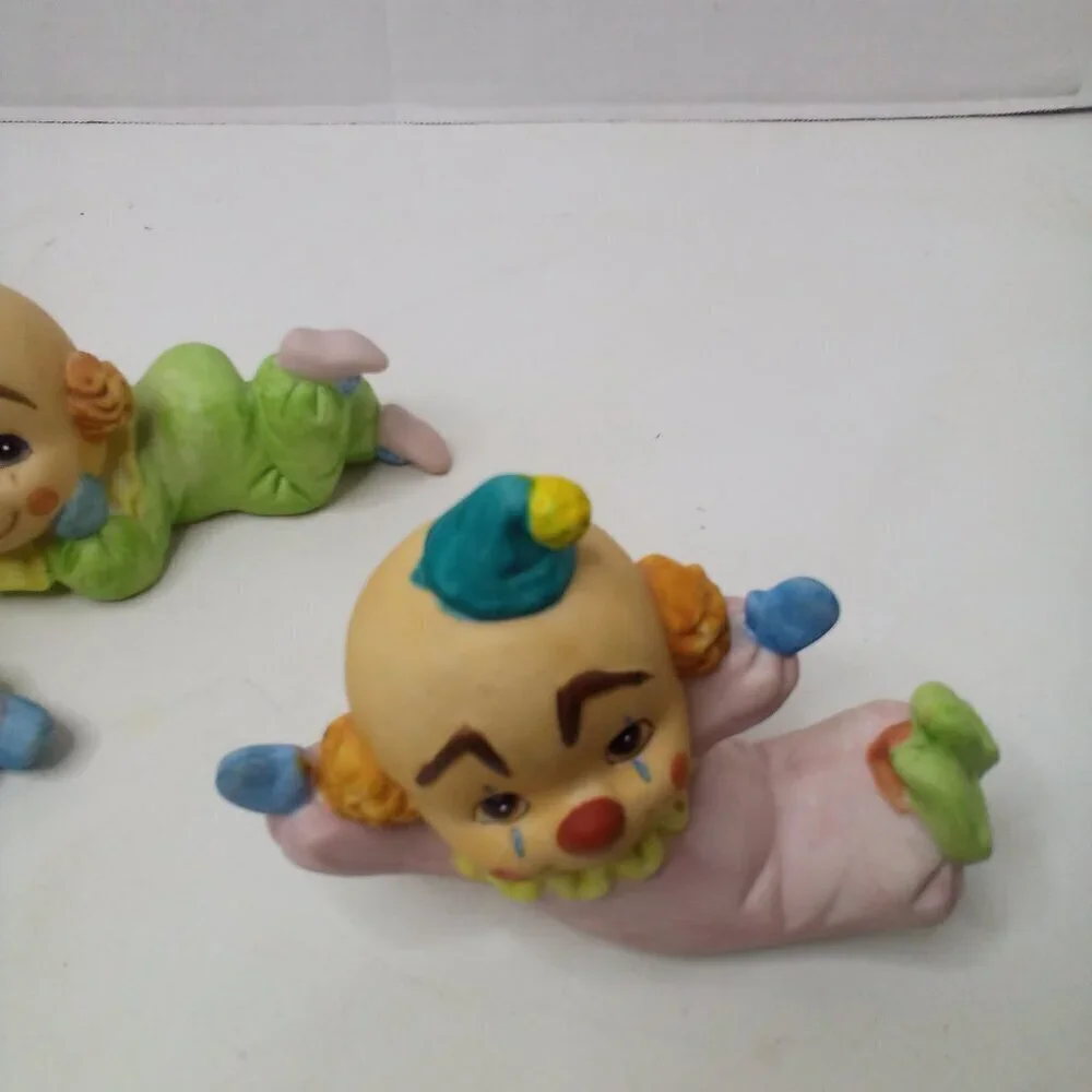 Vintage Ceramic Baby Clowns Lot of 3 Figurine Painted Shelf Sitter